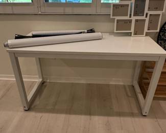 Modern White Writing Desk with Metal Frame