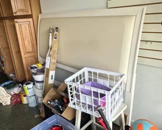 Upholstered Headboard and Assorted Items