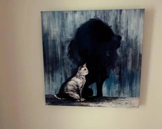 Canvas Print Cat with Lion Shadow  Abstract Blue Background