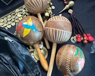 HandPainted Gourd Maracas with Hummingbird and Floral Designs