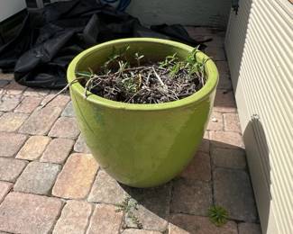 Large Glazed Ceramic Planter Pot in Lime Green