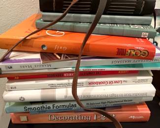 Collection of Cookbooks and Lifestyle Books with Leather Journal