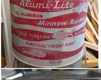 Aluminum Minnow Bucket & vintage scale