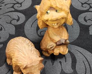 Hand Carved Troll and Bear