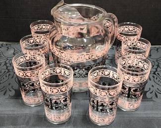 Mid Century pink and black drink set