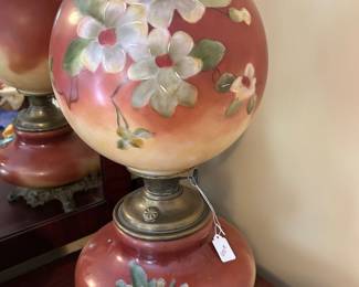 Antique “gone with the wind” hand painted lamp $650
