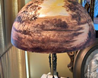 Antique reverse painted scenic table lamp $2000