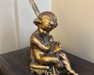 Figure gold tone metal pen holder $30