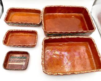 vintage Mexican redware pottery nesting dishes