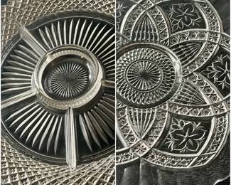 (2) EAPG: Antique Indiana Glass Flower Medallion Platter & Anchor Hocking Miss America Divided Dish