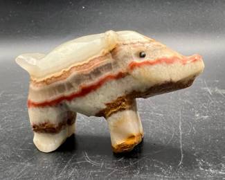 Translucent Banded Onyx Stone Hand-Carved Pig Figurine