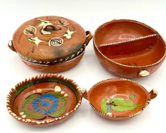Mexican Tlaquepaque redware pottery dish Set #1