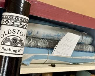 Old Stone Grave Rubbing Kit With Pile Of Pre-Rubs