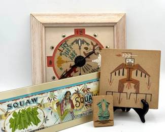 (4) Navajo Art Pieces Feat - Clock