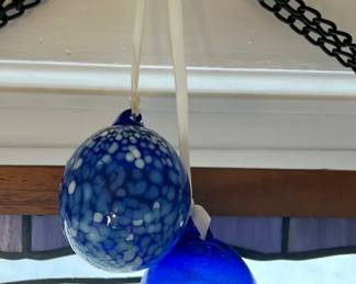 (2) Blown Glass Christmas Ornaments — Cobalt Blue