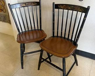 (2) Mid-Century Hitchcock Maple & Lacquered Side Chairs