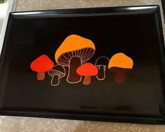 Couroc Satin Black Inlaid Mushroom Platter
