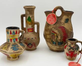(4) Native American Style Chalkware Vases
