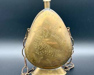 Brass Gunpowder Style Flask With Bird Motif