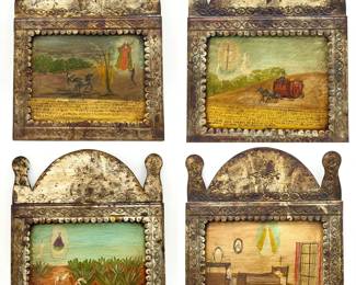 (4) Mexican folk art retablo Ex-Voto Paintings