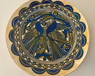 Mexican Folk Art Plate with Birds & Geometric Patterns
