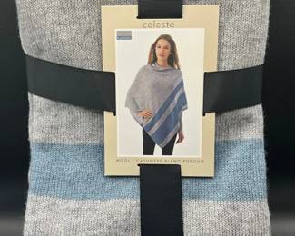 NEW Wool Cashmere Blend Poncho — Blue & Gray