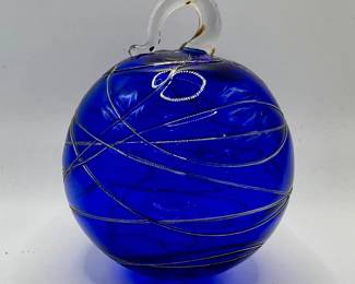 Cobalt Blue Glass Wire Wrapped Christmas Ornament