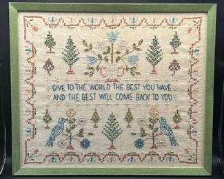 Vintage Cross-Stitch Sampler featuring Inspirational Poem "Life's Mirror"