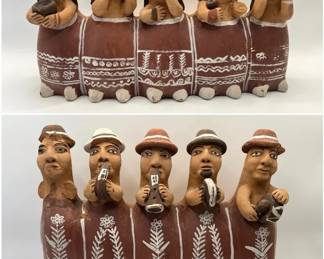 (2) Peruvian Terracotta Hand-Painted Clay Flutes — Damaged