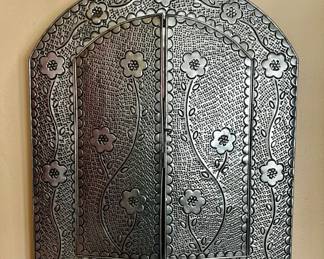 Handcrafted Repoussé Mexican Tin Wall Mirror with Doors — Mexico
