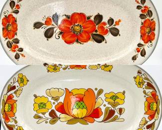(2) Vintage Enamel Floral Platters