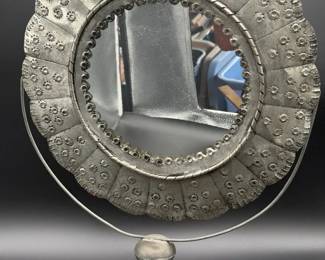 Mexican punched tin table mirror