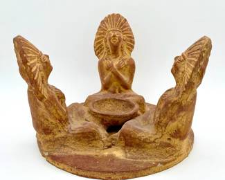 Large "Circle of Friends" clay candle holder Folk Art