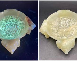 Carved Alabaster Stone Ashtray with Ultraviolet Green Glow