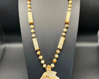 Mid-Century Mexican Carved Onyx or Agate Necklace