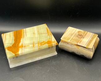 (2) Vintage Onyx Stone Jewelry Boxes