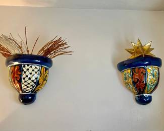 (2) Handpainted Mexican Talavera Ceramic Wall Planters