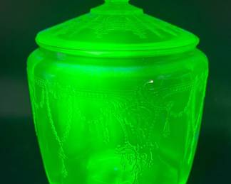 Uranium Glass Jar with Lid — Anchor Hocking Cracker Jar