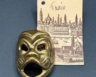 vintage Venetian miniature cast brass mask Pendant