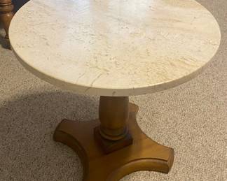 Vintage Side Table w/ a Stone Top & Wood Base