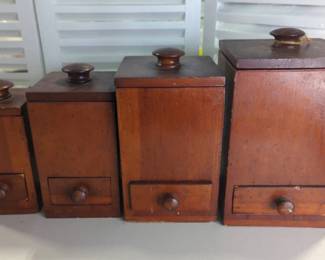 Primitive Antique Wooden Kitchen Canister Set