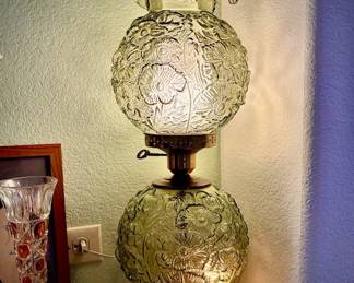 3-Way Switch Functional - Fenton "Gone with the Wind" style hurricane lamp in the Poppy Sea Mist Green pattern