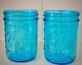 Pair Vintage Ball Blue Mason Jar Set – Mid Century Farmhouse Decor, 1940s–1960s production