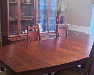 Vintage Teak Expandable Table w/6 chairs, tablecover and Teak Hutch