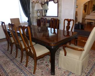 Beautiful Dining Table With 8 Chairs, Breakfront, Area Rug