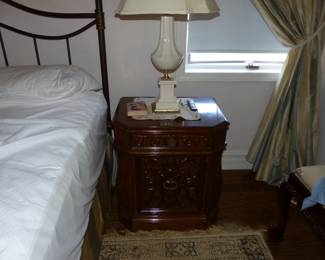 King Sixe Metal Headboard, Mattress & Boxspring, Pair of Night Tables, Pair of Pictures