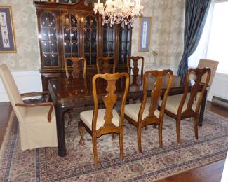Beautiful Dining Table With 8 Chairs, Breakfront, Area Rug