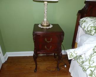 Mahogany Night Table & Pair of Lamps