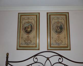 King Sixe Metal Headboard, Mattress & Boxspring, Pair of Night Tables, Pair of Pictures