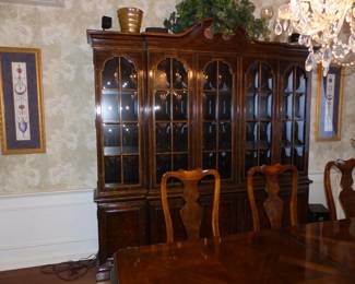 Beautiful Dining Table With 8 Chairs, Breakfront, Area Rug, Pair of Framed Art